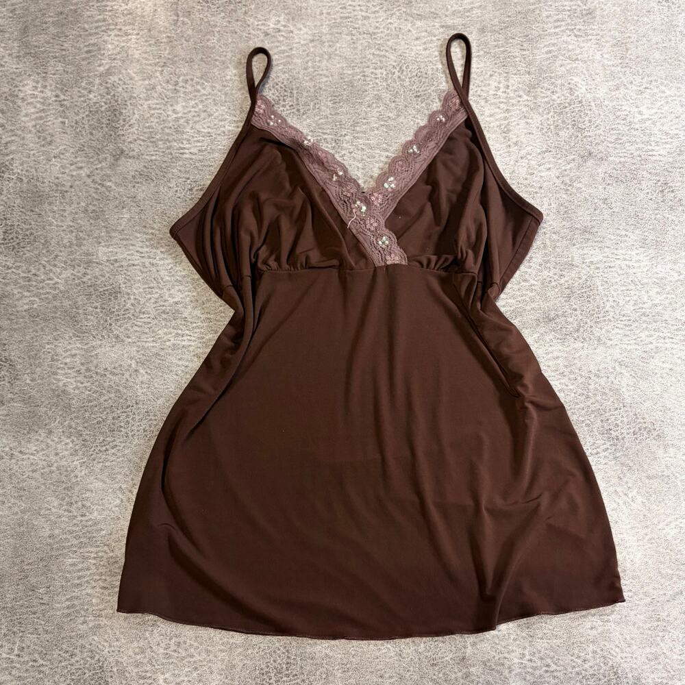 Brown Embellished Vintage Lace Trim Cami